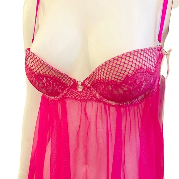 VICTORIA'S SECRET Soft Pink and Fuschia Lace Babydoll Bra Top, size 34B - Picture 12 of 15